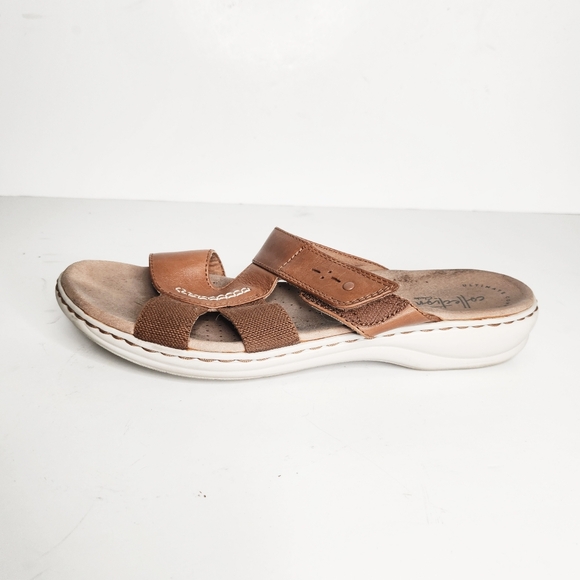 Clarks Collection Leisa Emily Brown Leather Slide Sandals Women's Size 9.5 - Picture 8 of 11